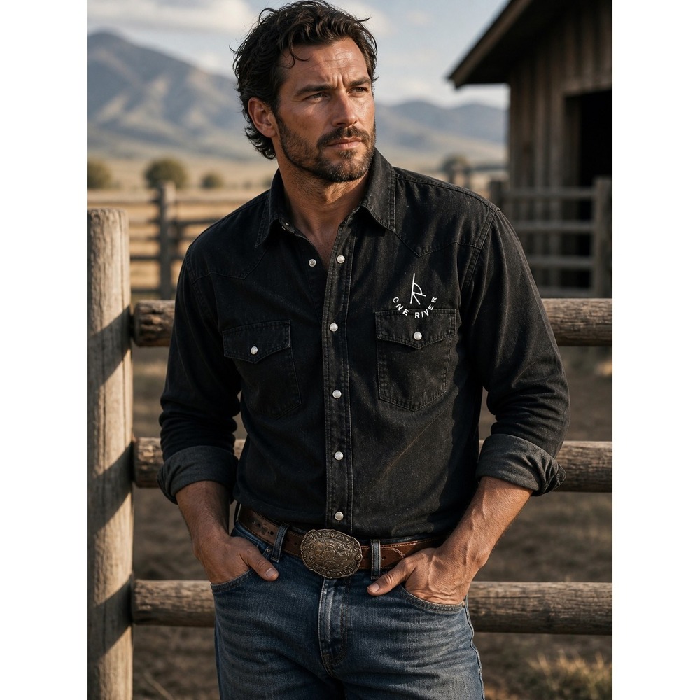 Lone River XL Black Denim Snap Front Western Shirt Jacket Oversized Shacket